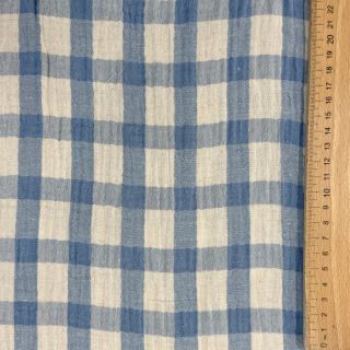 Dupla géz/muszlin LINEN YARN DYED Checks light blue natural