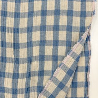Dupla géz/muszlin LINEN YARN DYED Checks light blue natural