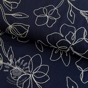 Viszkóz lenvászonnal EMBROIDERY Flower Danielle navy