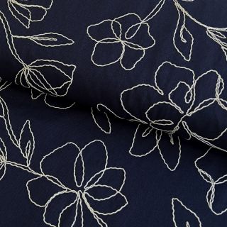 Viszkóz lenvászonnal EMBROIDERY Flower Danielle navy