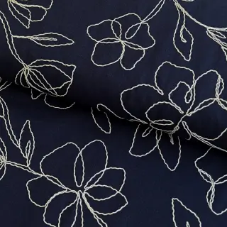 Viszkóz lenvászonnal EMBROIDERY Flower Danielle navy