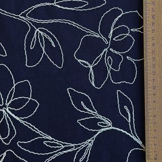Viszkóz lenvászonnal EMBROIDERY Flower Danielle navy