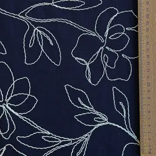 Viszkóz lenvászonnal EMBROIDERY Flower Danielle navy