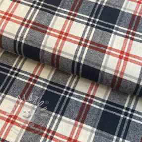 Pamutvászon YARN DYED CHECK BRUSHED navy brick