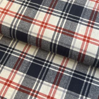 Pamutvászon YARN DYED CHECK BRUSHED navy brick