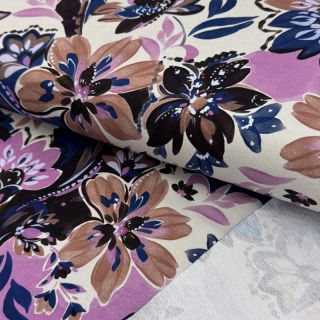 Szabadidő anyag Flowers Mici ecru digital print