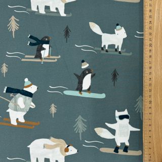 Szabadidő anyag Winter animals sage digital print