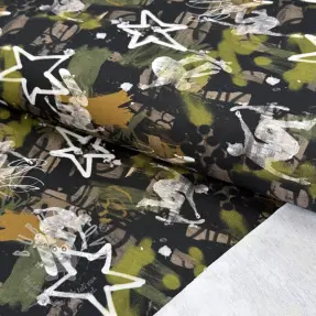 Szabadidő anyag Graffiti army green digital print