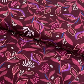 Pamutvászon Leaves bordeaux digital print