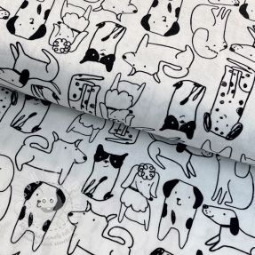 Pamutvászon FLANNEL Dogs off white