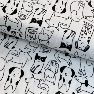 Pamutvászon FLANNEL Dogs off white