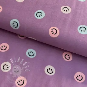 Pamutvászon FLANNEL Happy faces lavender