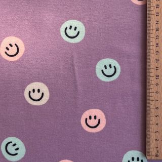 Pamutvászon FLANNEL Happy faces lavender