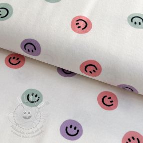Pamutvászon FLANNEL Happy faces off white lilac