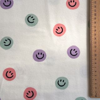 Pamutvászon FLANNEL Happy faces off white lilac