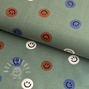 Pamutvászon FLANNEL Happy faces army green