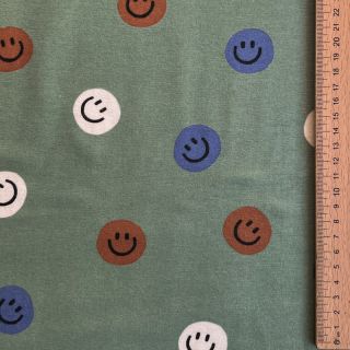 Pamutvászon FLANNEL Happy faces army green
