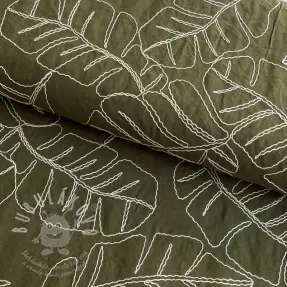 Viszkóz lenvászonnal EMBROIDERY Leaves forest green