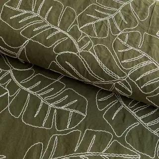 Viszkóz lenvászonnal EMBROIDERY Leaves forest green