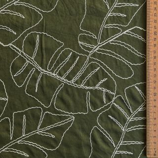 Viszkóz lenvászonnal EMBROIDERY Leaves forest green