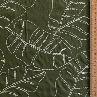 Viszkóz lenvászonnal EMBROIDERY Leaves forest green