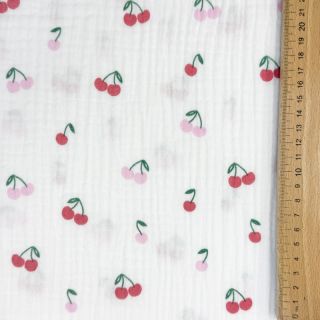 Dupla géz/muszlin Fruits cherry white