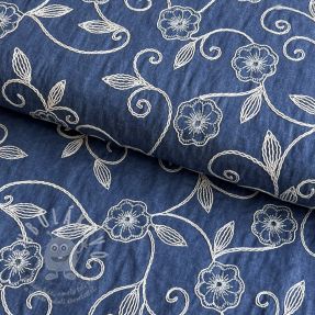 Pamutvászon JEANS EMBROIDERY Flowers
