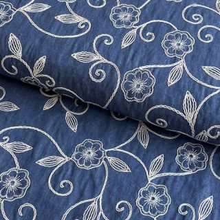 Pamutvászon JEANS EMBROIDERY Flowers
