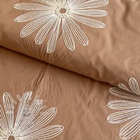 Pamutvászon EMBROIDERY Flowie cinnamon