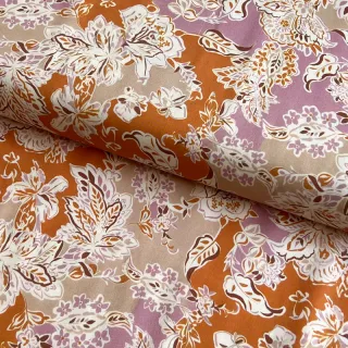 Viszkóz SATIN Flowie Noe orange digital print