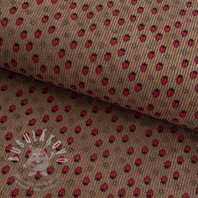 Kordbársony STRETCH Little strawberries taupe