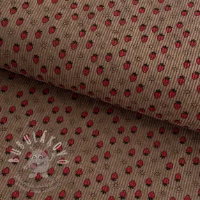 Kordbársony STRETCH Little strawberries taupe