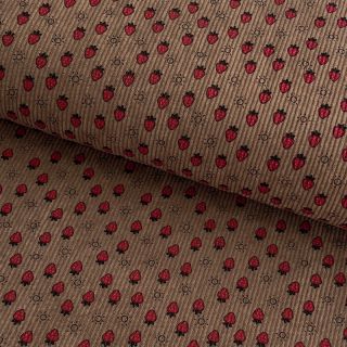 Kordbársony STRETCH Little strawberries taupe