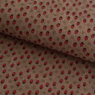 Kordbársony STRETCH Little strawberries taupe