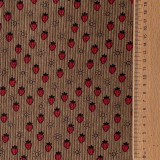 Kordbársony STRETCH Little strawberries taupe