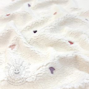 Kabát anyag TEDDY EMBROIDERY Hearts ecru