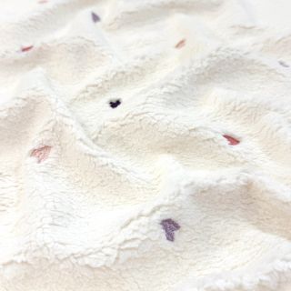 Kabát anyag TEDDY EMBROIDERY Hearts ecru