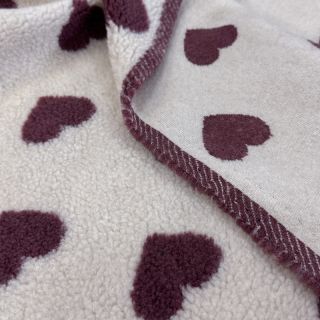 Kabát anyag TEDDY JACQUARD Hearts rouge