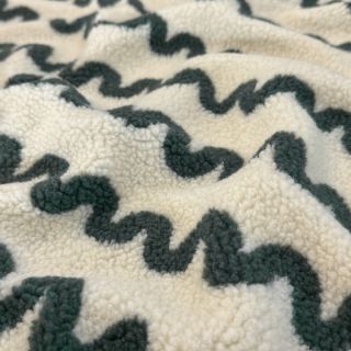 Kabát anyag TEDDY JACQUARD Waves army green