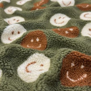 Kabát anyag TEDDY JACQUARD Happy faces green