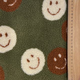 Kabát anyag TEDDY JACQUARD Happy faces green