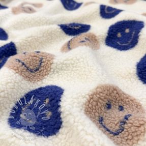 Kabát anyag TEDDY JACQUARD Happy faces ecru