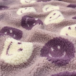 Kabát anyag TEDDY JACQUARD Happy faces mauve