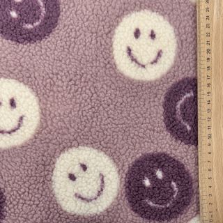 Kabát anyag TEDDY JACQUARD Happy faces mauve