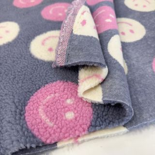 Kabát anyag TEDDY JACQUARD Happy faces jeans
