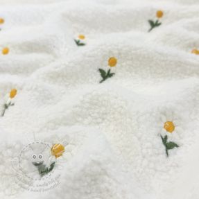 Kabát anyag TEDDY EMBROIDERY Flowers off white