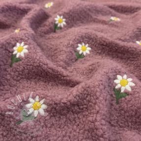 Kabát anyag TEDDY EMBROIDERY Flowers old pink