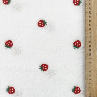 Kabát anyag TEDDY EMBROIDERY Strawberries white