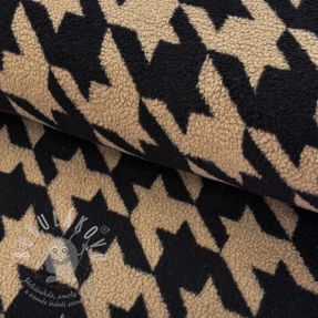 Kabát anyag TEDDY JACQUARD PIED DE POULE camel