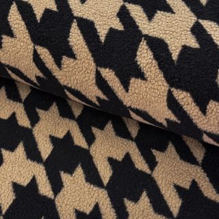 Kabát anyag TEDDY JACQUARD PIED DE POULE camel